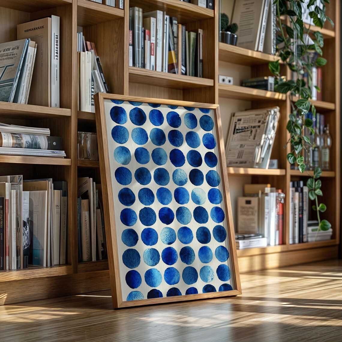 Indigo Blue Watercolor Dots Minimalist Circle Pattern Abstract Modern Poster