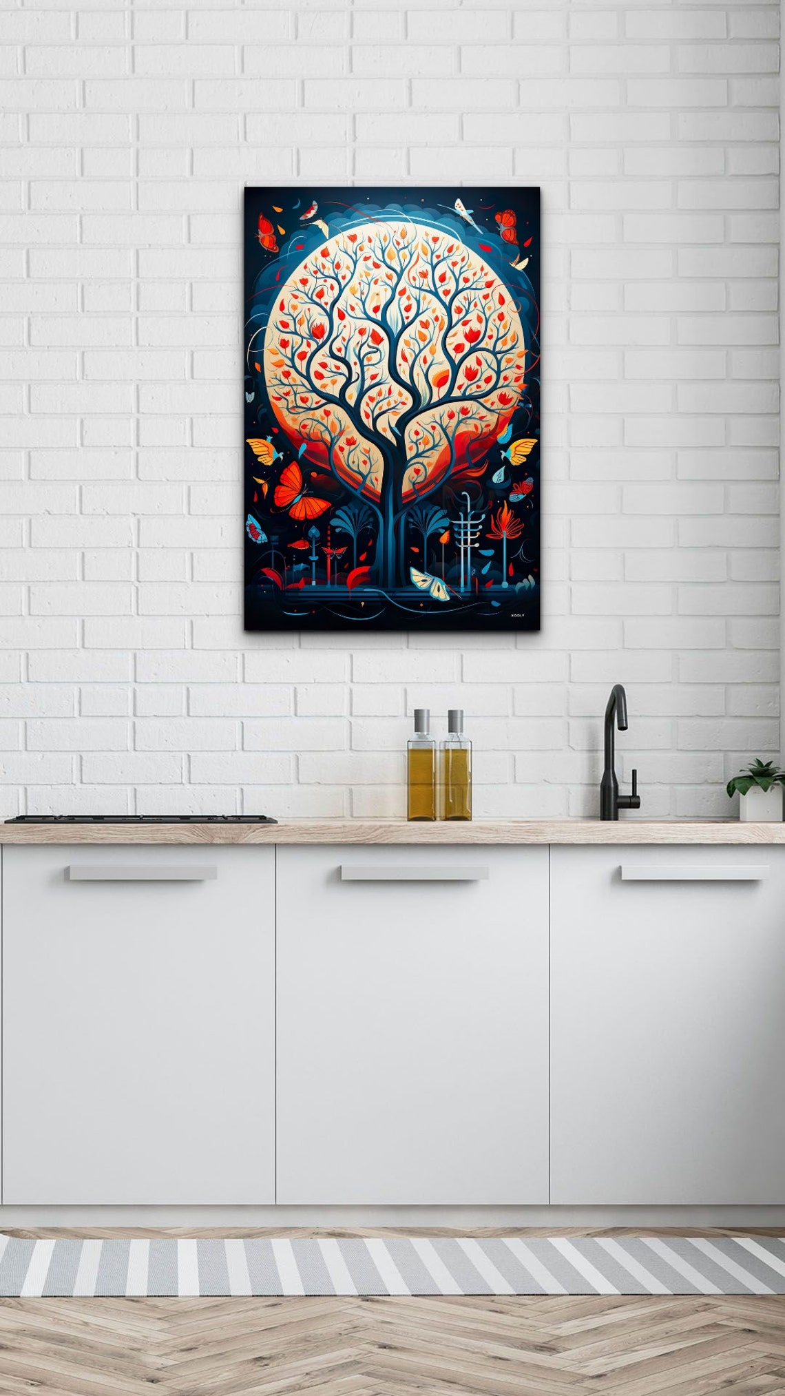 Vibrant Colorful Tree Of Life With Full Moon And Butterflies Poster - Image 5