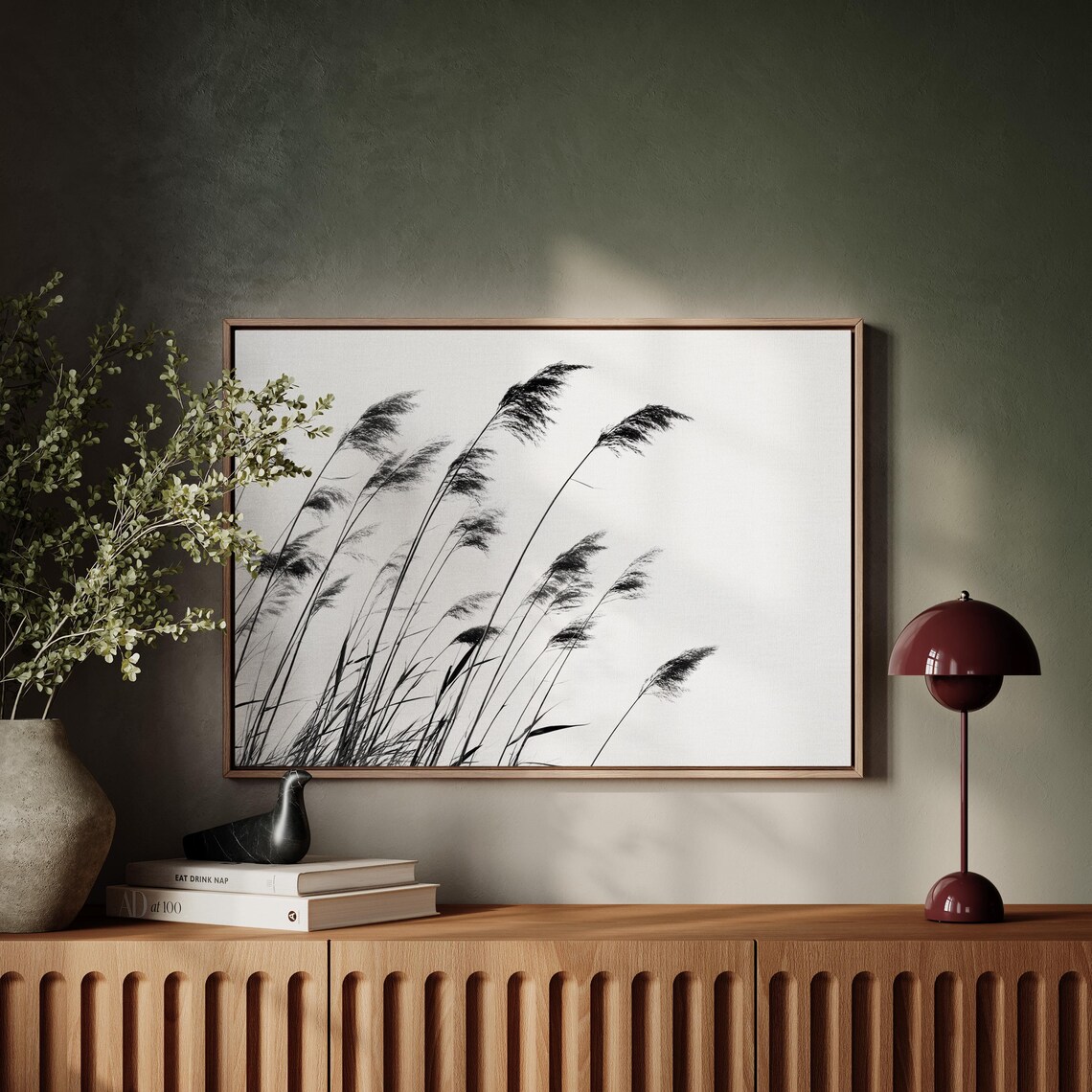 Minimal Black And White Reeds In The Wind Art Print