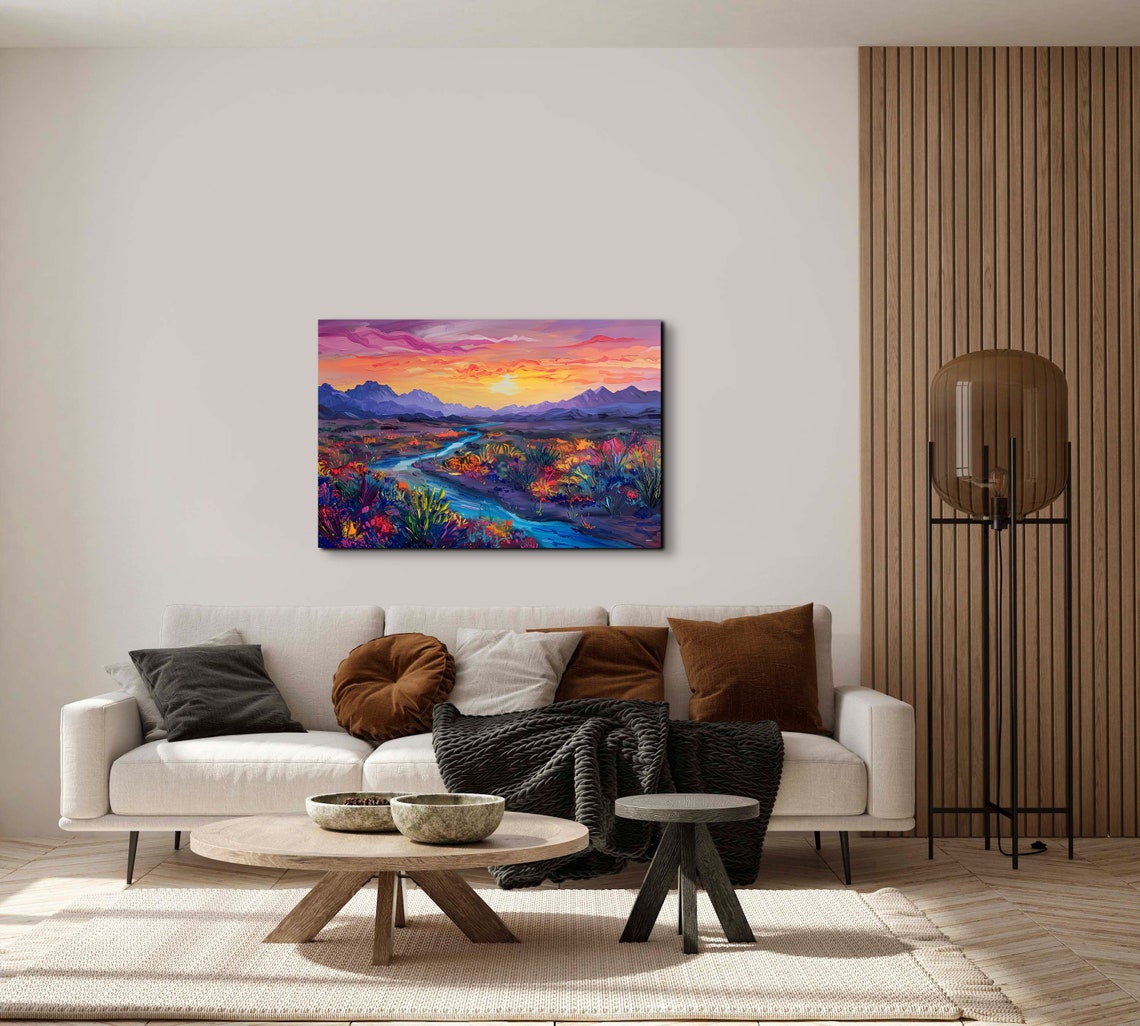 Turquoise River Winding Through a Vivid Desert Sunset Panoramic Poster - Image 5