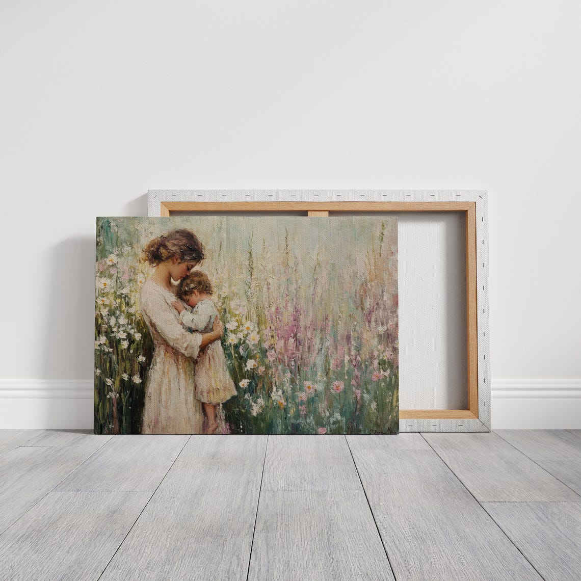 Mother And Child In Wildflower Field Art Emotional Impressionist Wall Decor Pastoral Painting Of Motherhood And Nature - Image 3