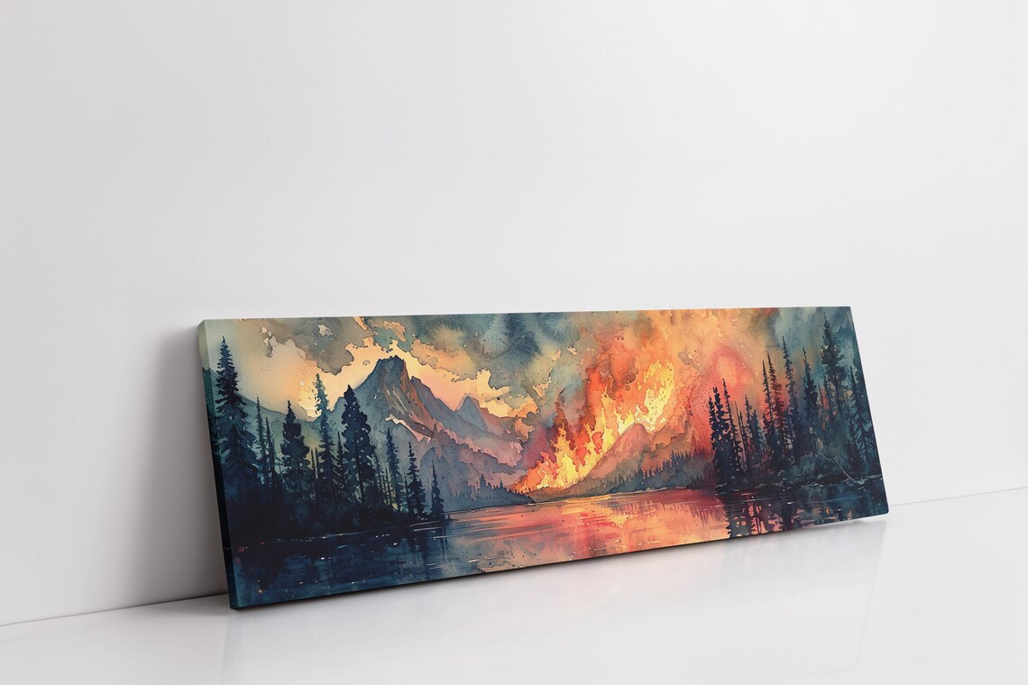Panoramic Watercolor Forest Fire Art Print - Image 7