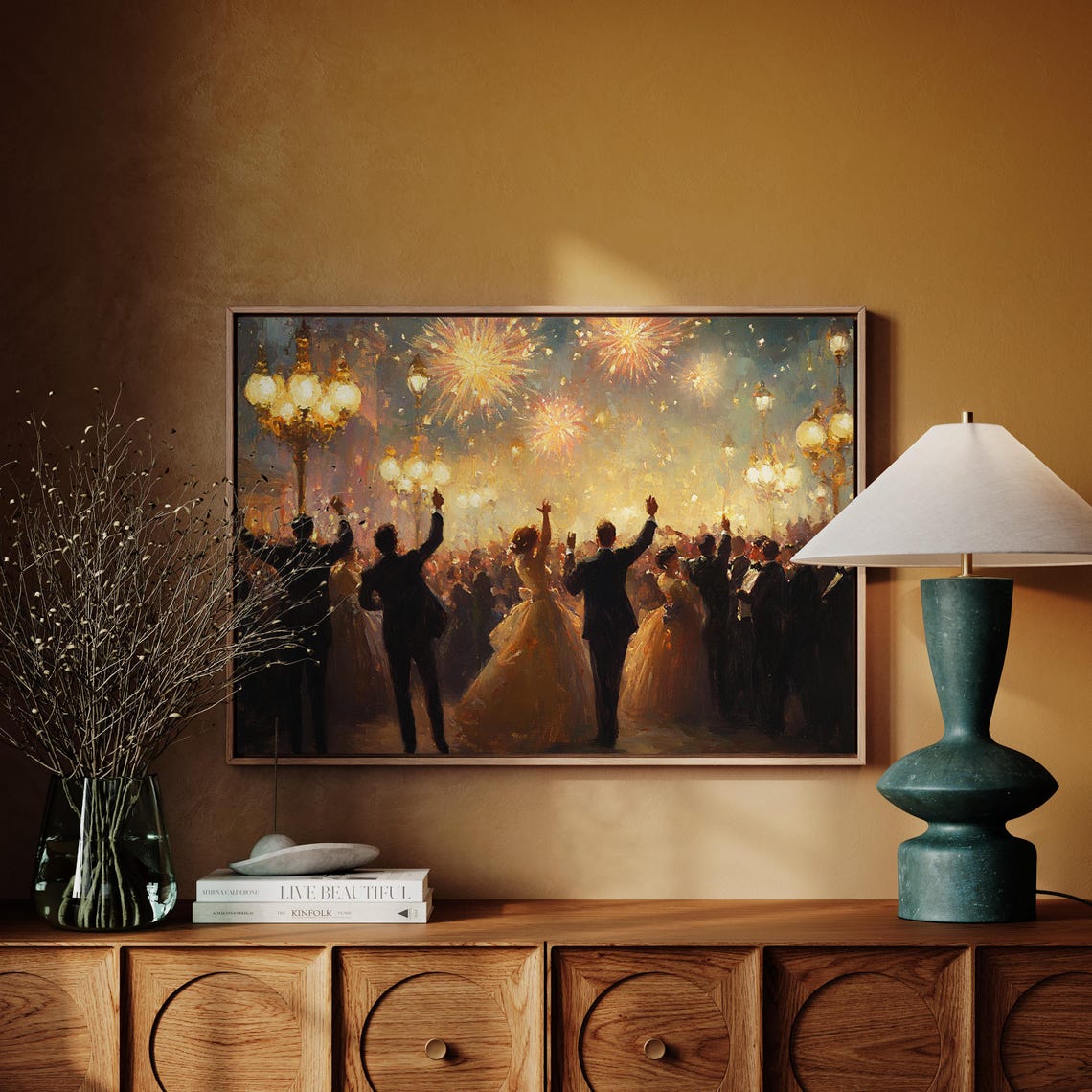 Grand Celebration Crowd Cheering Under Fireworks And Lanterns Wall Art - Image 7