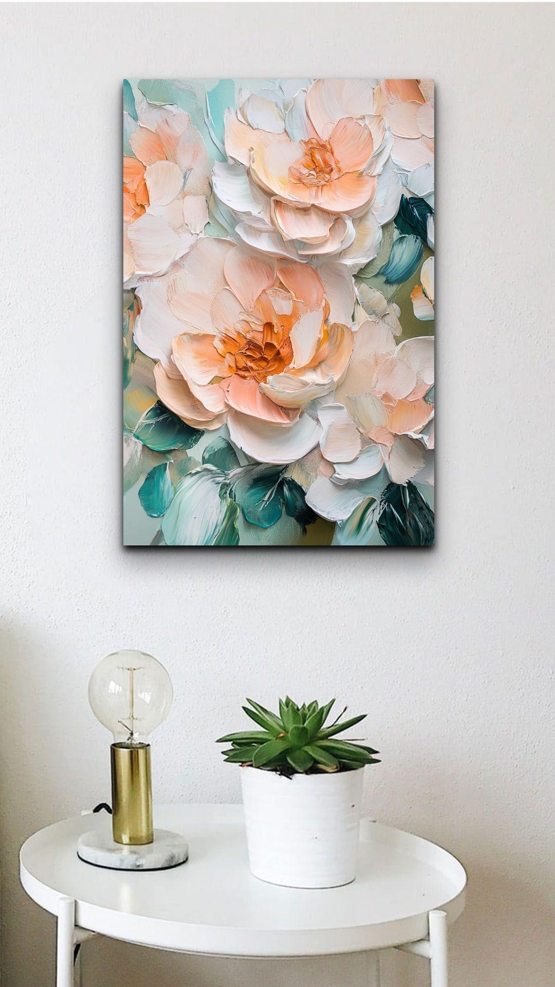 Soft Peach And Cream Floral Impasto Blooms Vertical Art Poster - Image 4