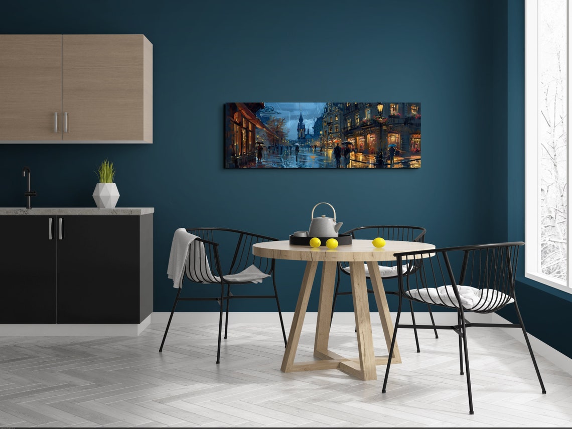 Rainy European Old Town Street Night Panoramic Cityscape Poster - Image 5