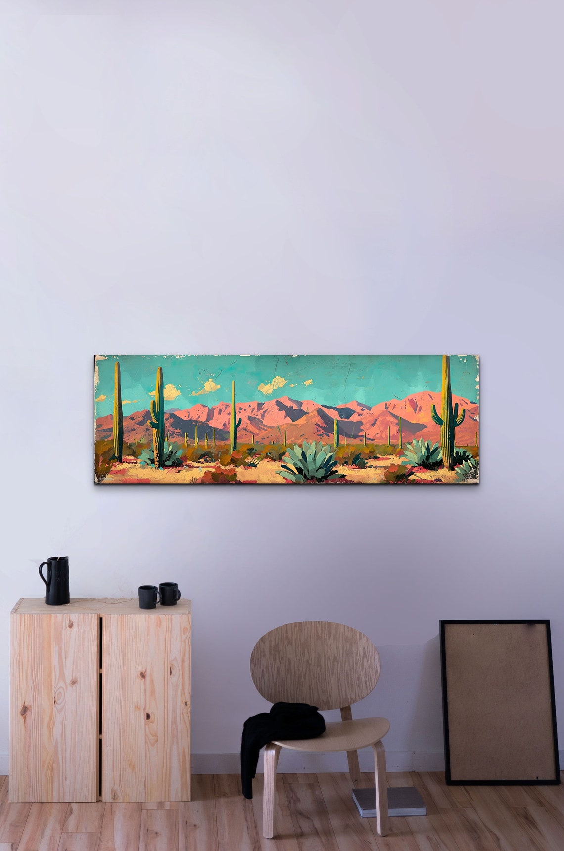 Panoramic Arizona Desert Saguaro Cactus Sunset Mountain Wall Art - Image 4