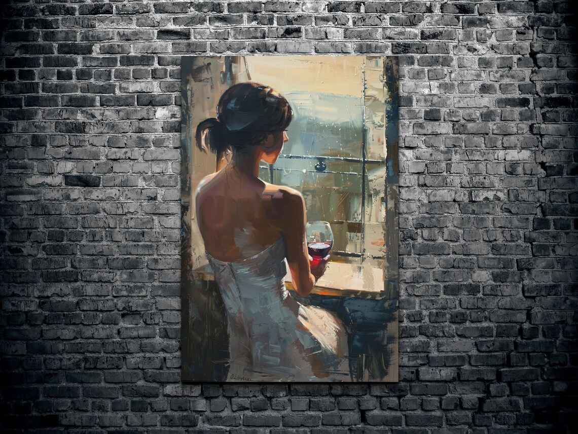 French Beauty With Glass Of Wine, Impressionist Art Print - Image 2