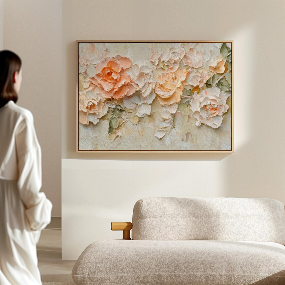 Impasto Rose Painting, Soft Peach Botanical Art Print - Image 2