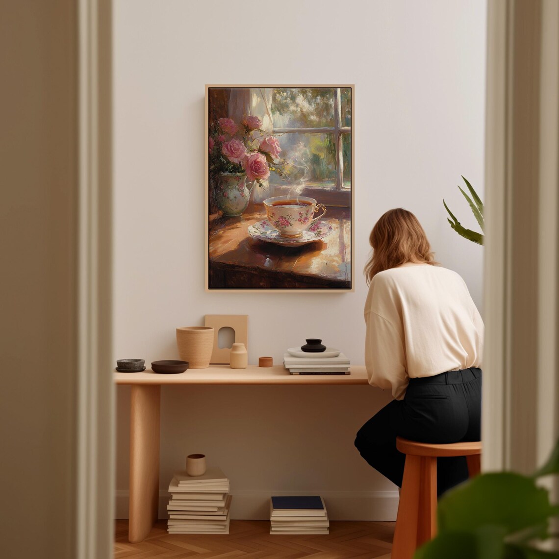 Morning Tea By The Window Floral Teacup Art Print - Image 5