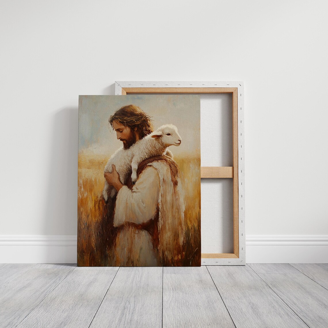 Jesus With Lamb Crown Of Thorns Wheat Field Faith Art Poster - Image 5