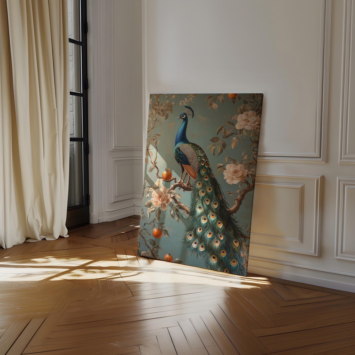 Elegant Peacock Art Print, Floral Tree Decor - Image 4