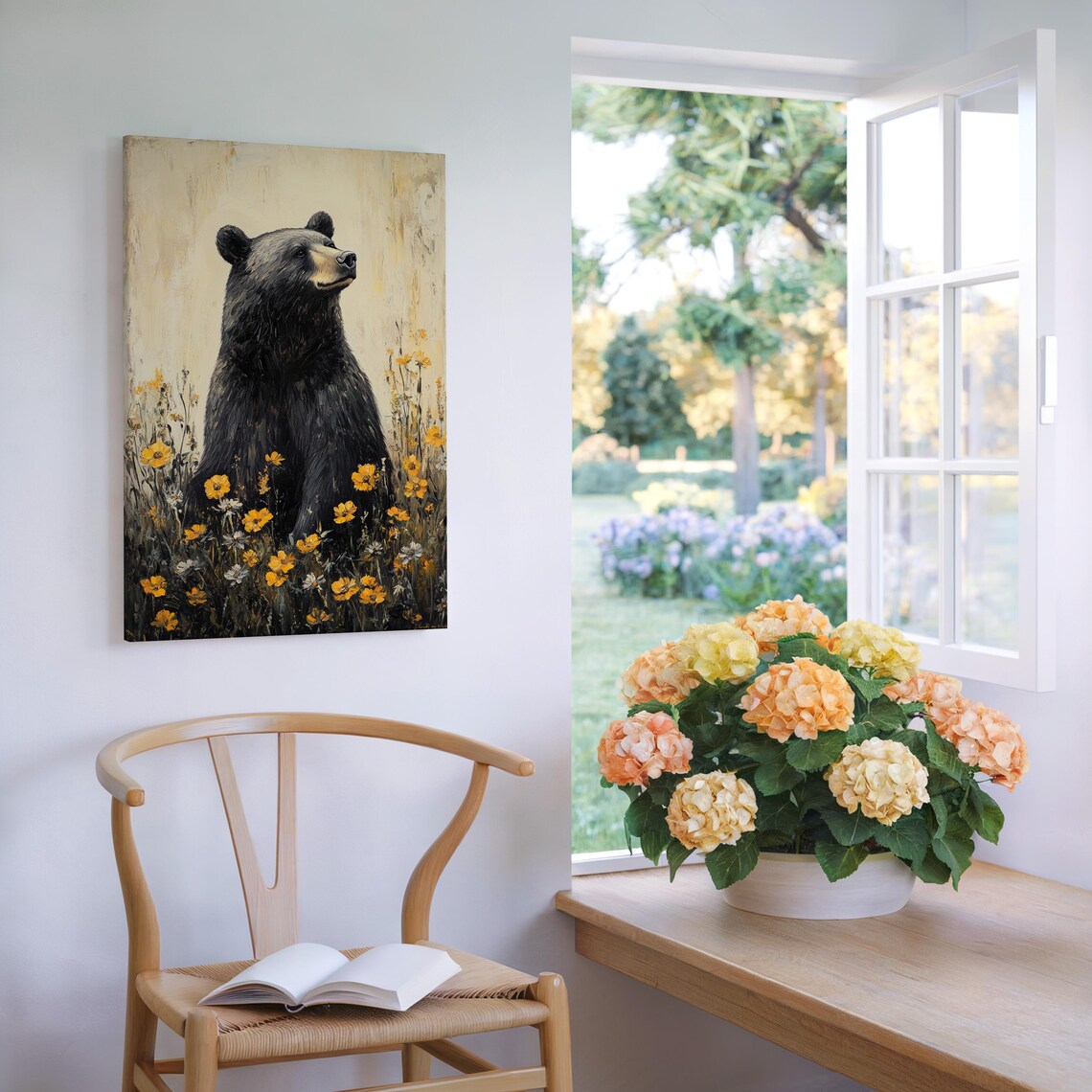 Black Bear Amid Golden Wildflowers Rustic Art Print - Image 5
