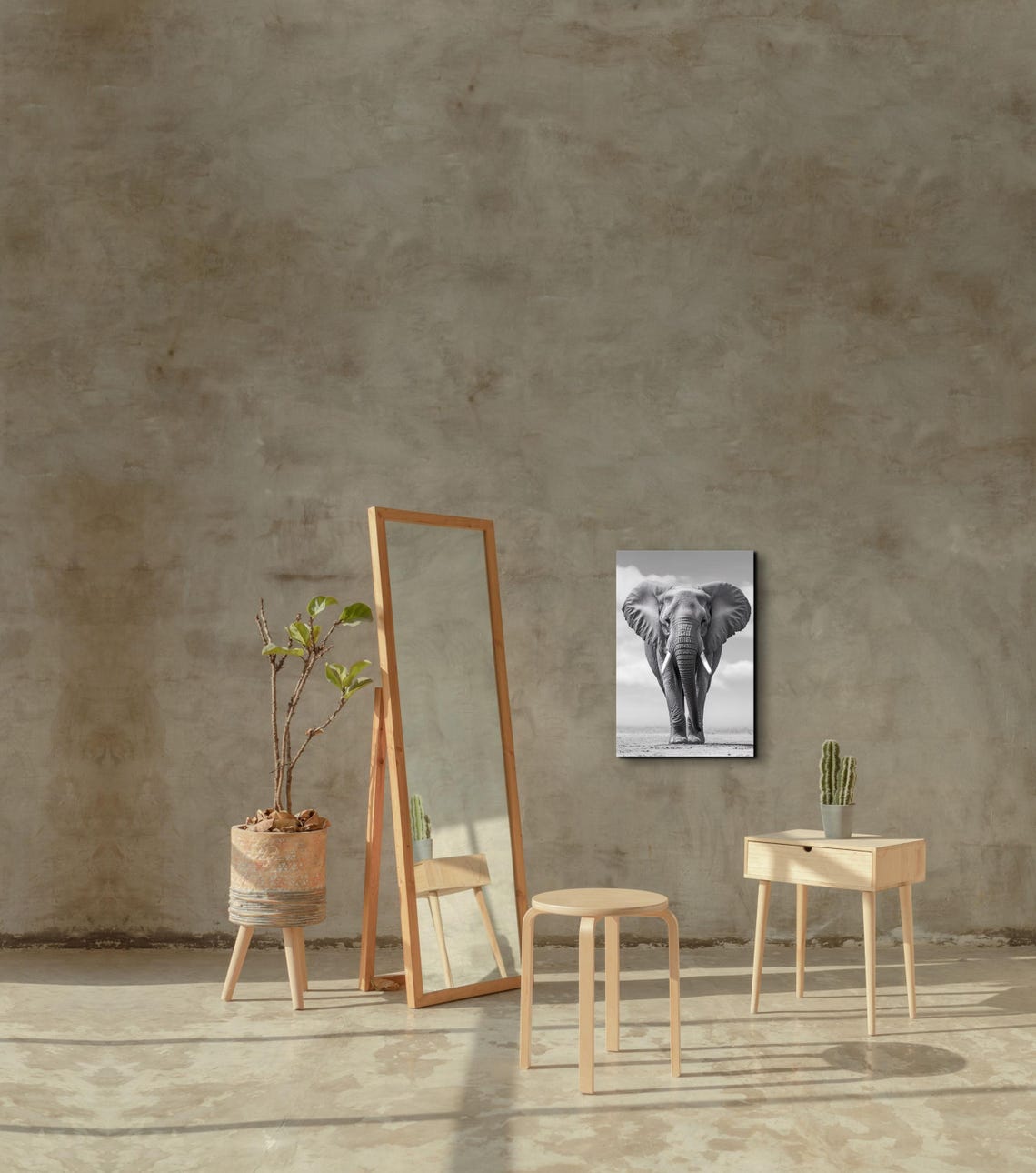 African Elephant Walking Toward Camera Black and White Wildlife Poster - Image 7
