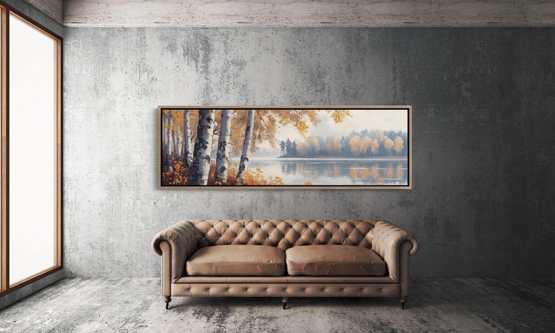 Autumn Birch Trees By Serene Lake Reflections Landscape Art Poster - Image 4