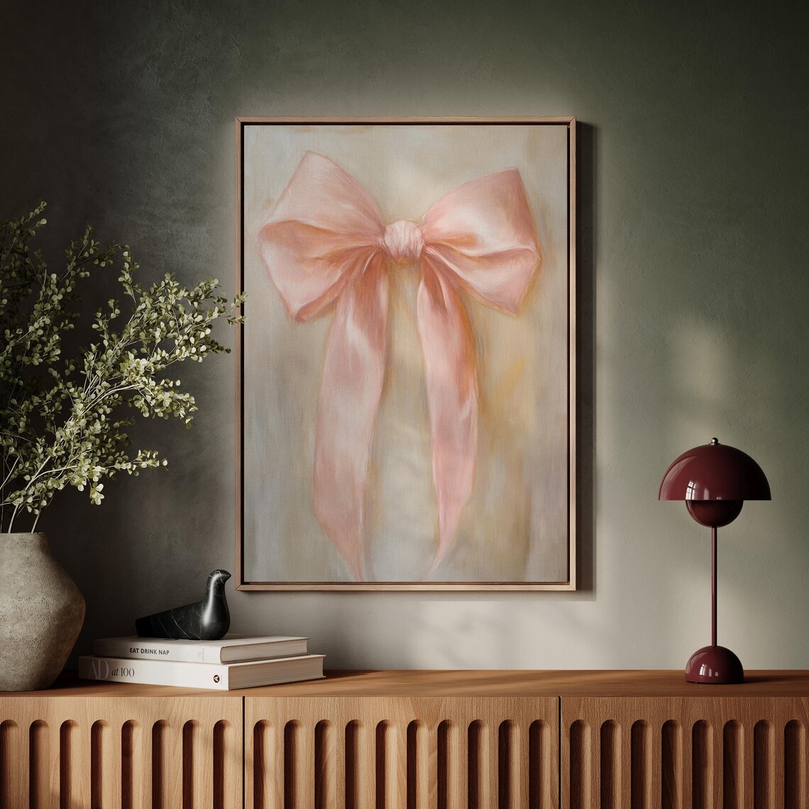 Soft Pink Satin Bow, Elegant Ribbon Artwork - Image 4