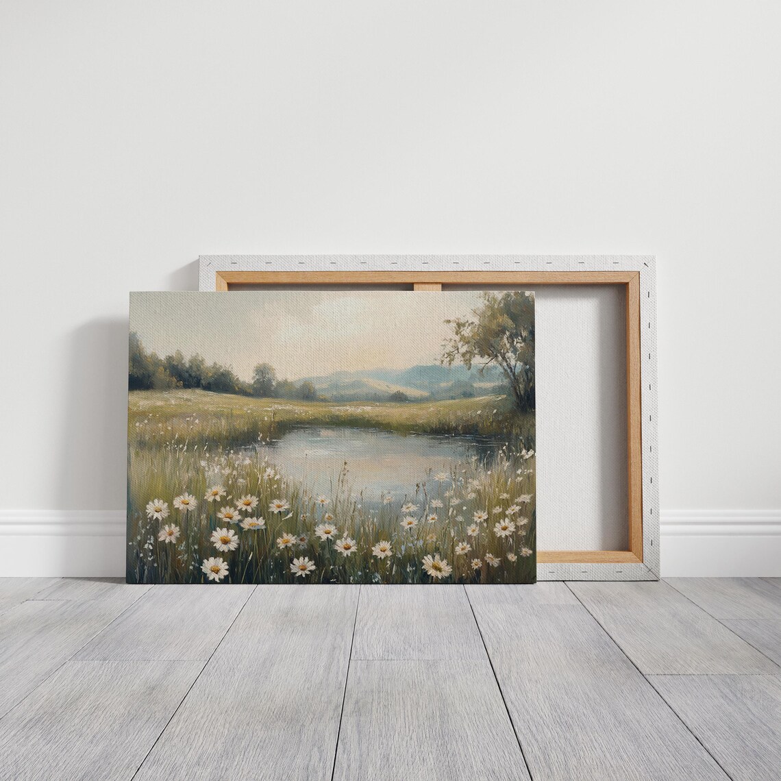 Serene Pond With Wild Daisies, Peaceful Landscape - Image 3