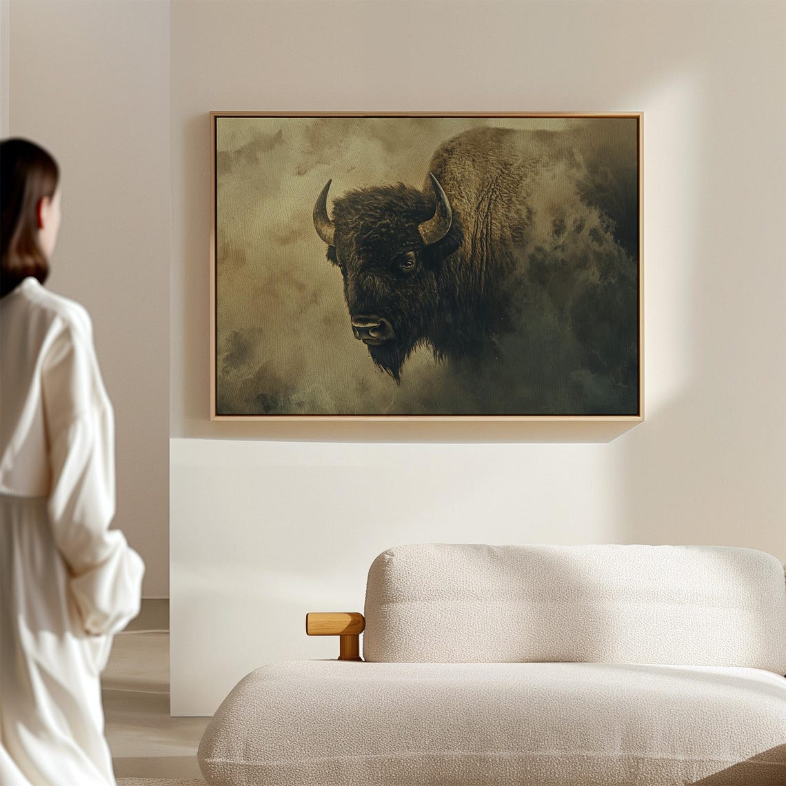 Majestic Bison Art Wild Buffalo In Mist Western Nature Decor Rustic Wildlife Painting Bold Wall Art For Home - Image 5