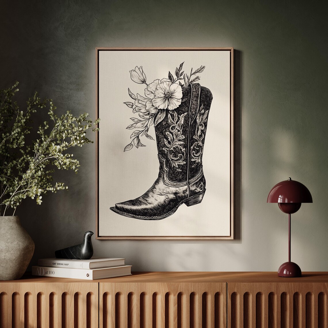 Floral Cowboy Boot Vintage Western Wall Art Print - Image 5