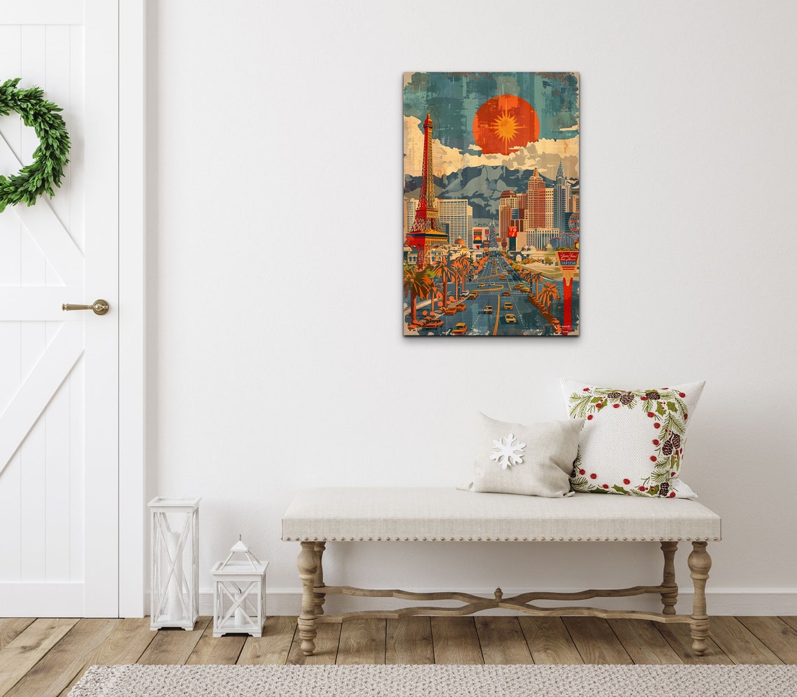 Vegas Style Boulevard with Eiffel Tower Replica Vintage Wall Art - Image 5