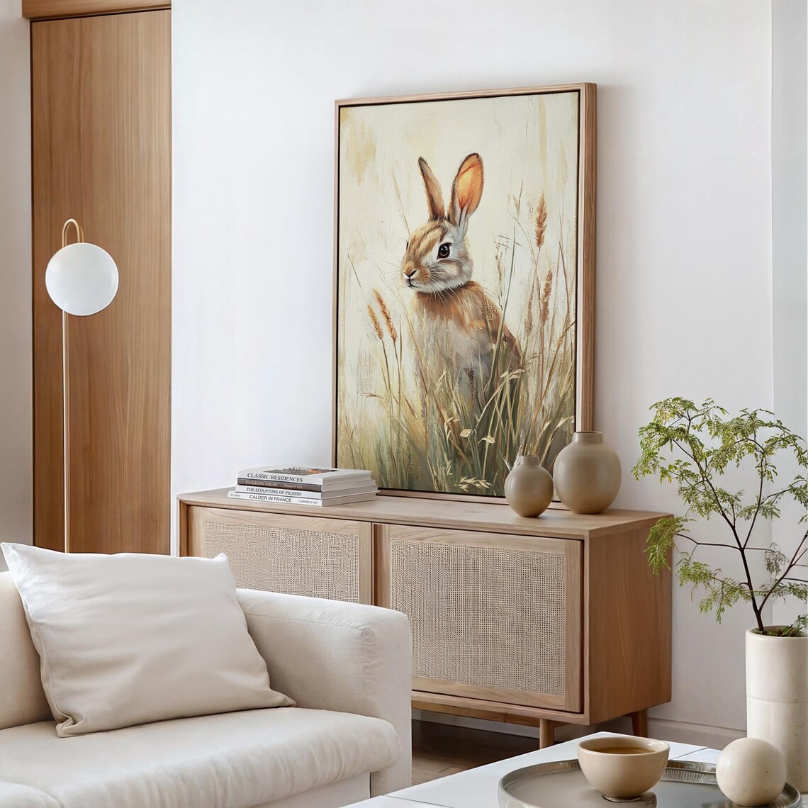 Golden Bunny Among Wheat Stalks in Warm Light Wildlife Painting Wall Art - Image 6