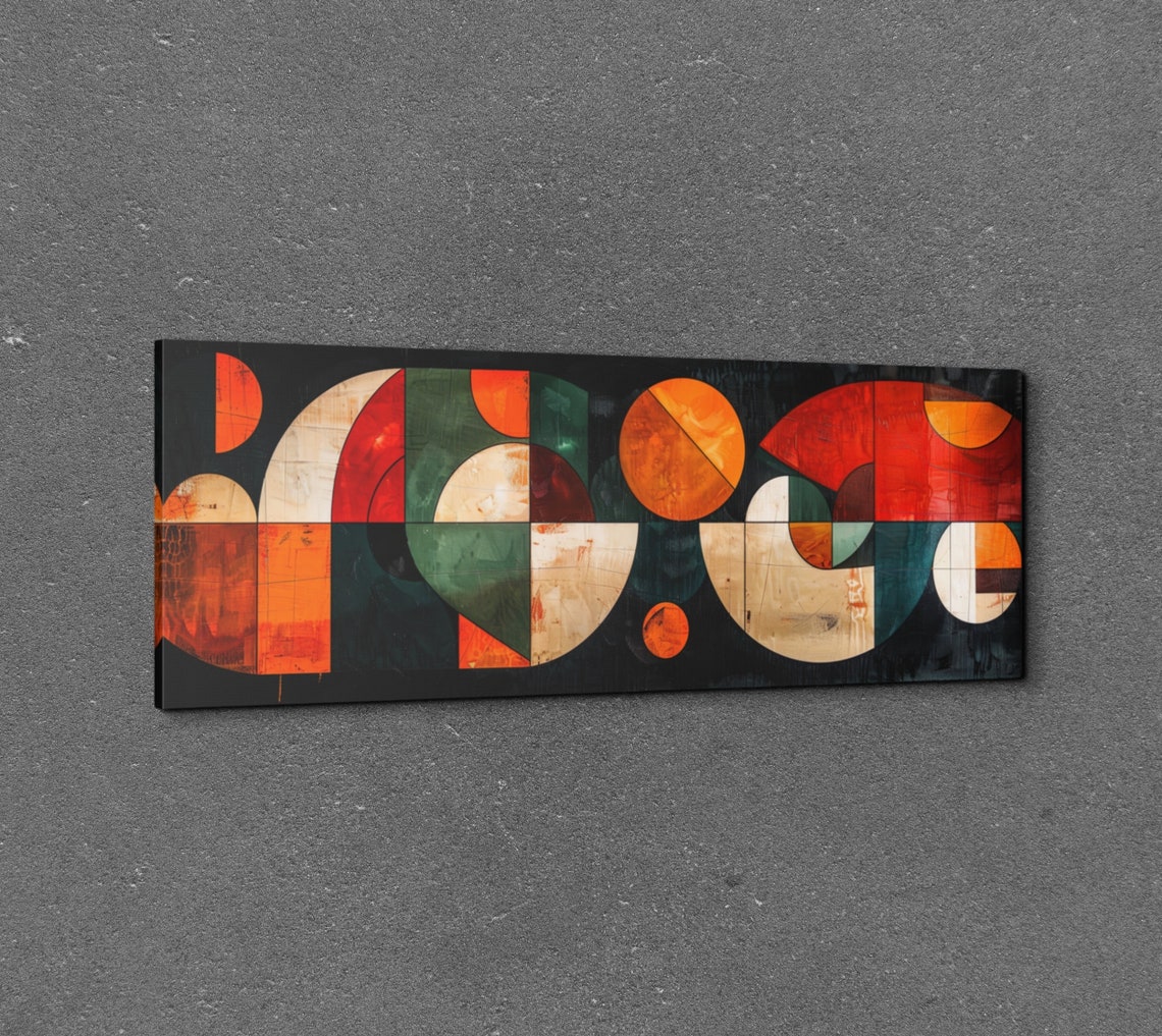 Bold Geometric Circles Mid Century Modern Abstract Warm Color Wall Art - Image 3