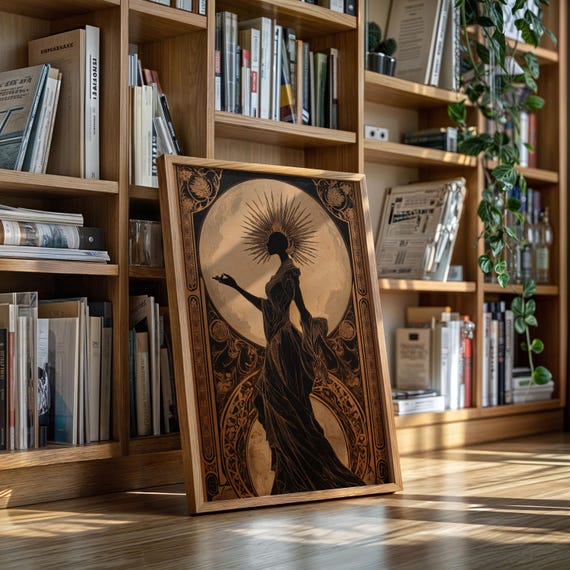 Celestial Silhouette Art Nouveau Moon Goddess