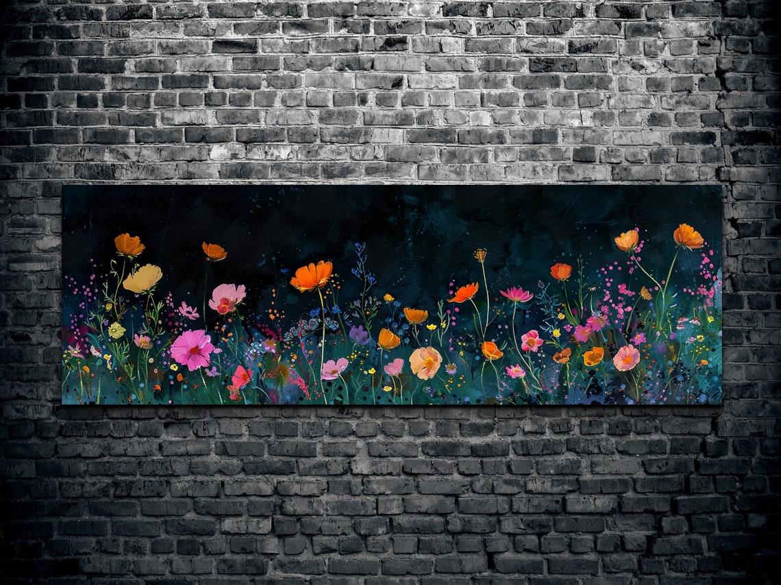 Wildflower Meadow Glowing Against Dark Night Sky Floral Poster - Image 2