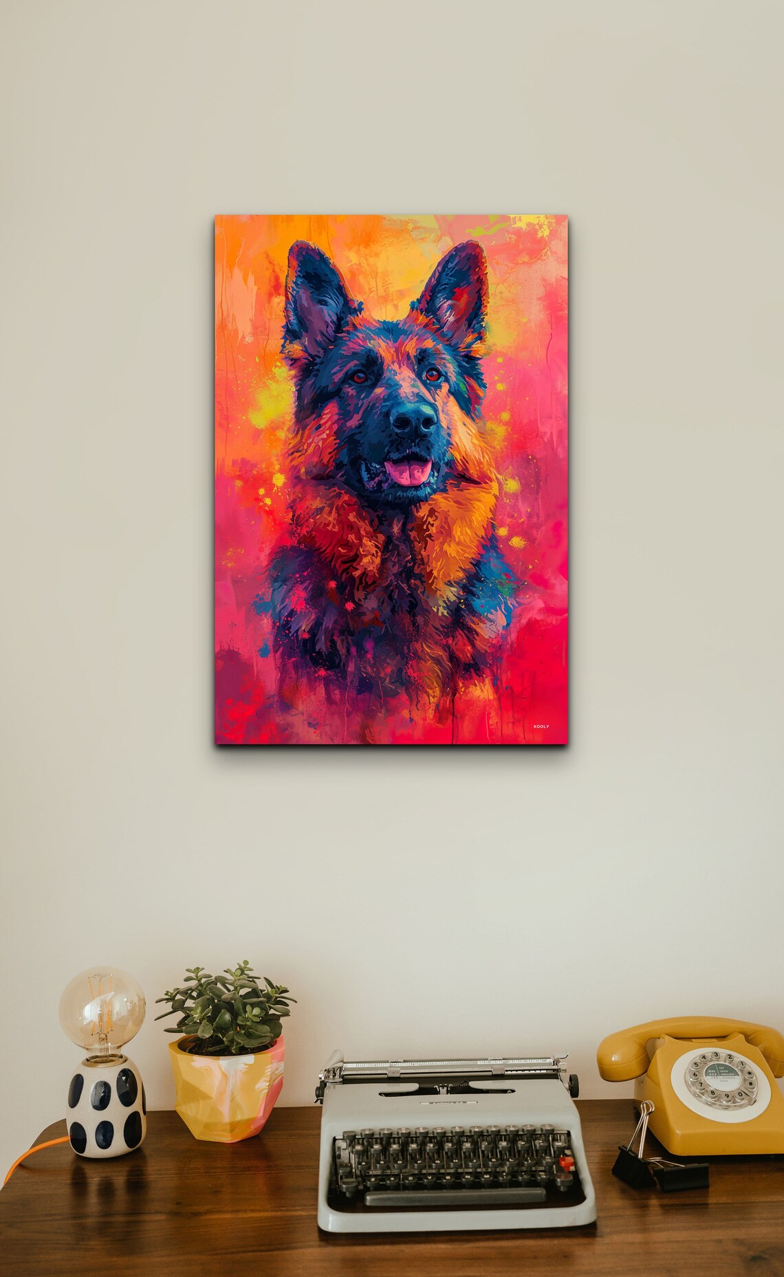 German Shepherd Dog Portrait on a Fiery Orange Red Background Poster - Image 5