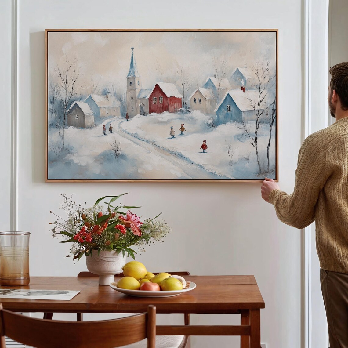 Charming Snowy Village Church Street Winter Children Scene Poster - Image 4