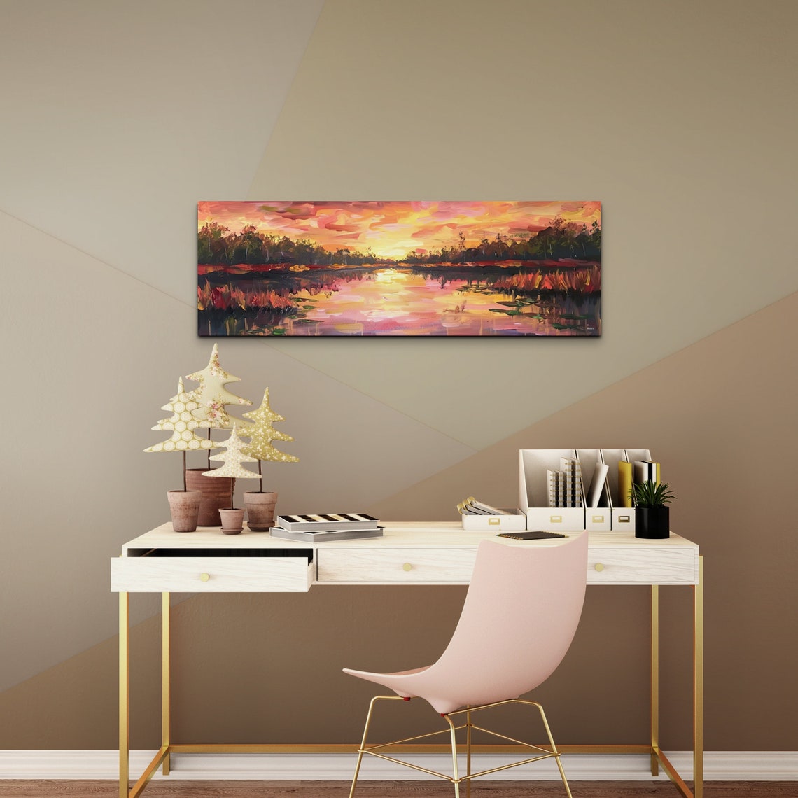 Impressionistic Sunset Over a Pink and Gold Wetland Marsh Poster - Image 6