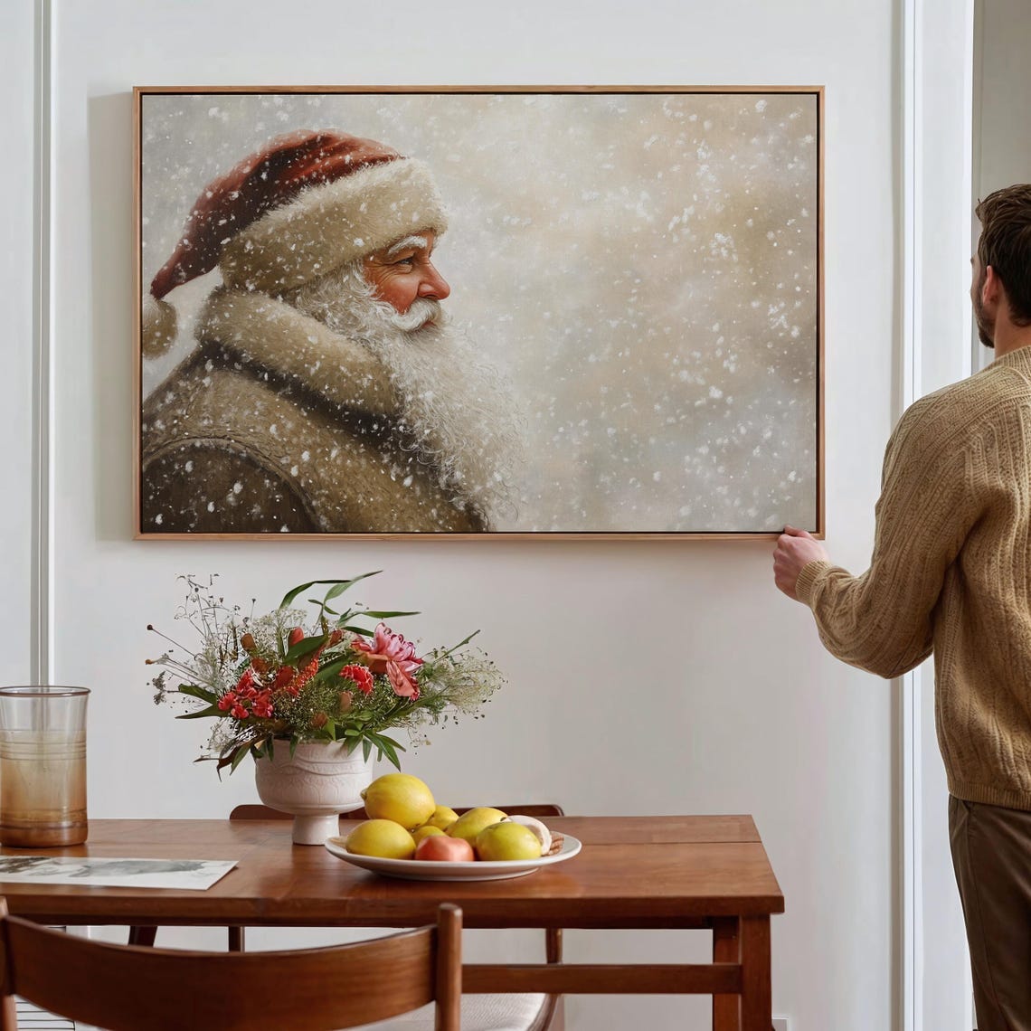 Vintage Santa Claus in Snowfall Nostalgic Christmas Portrait Poster - Image 3