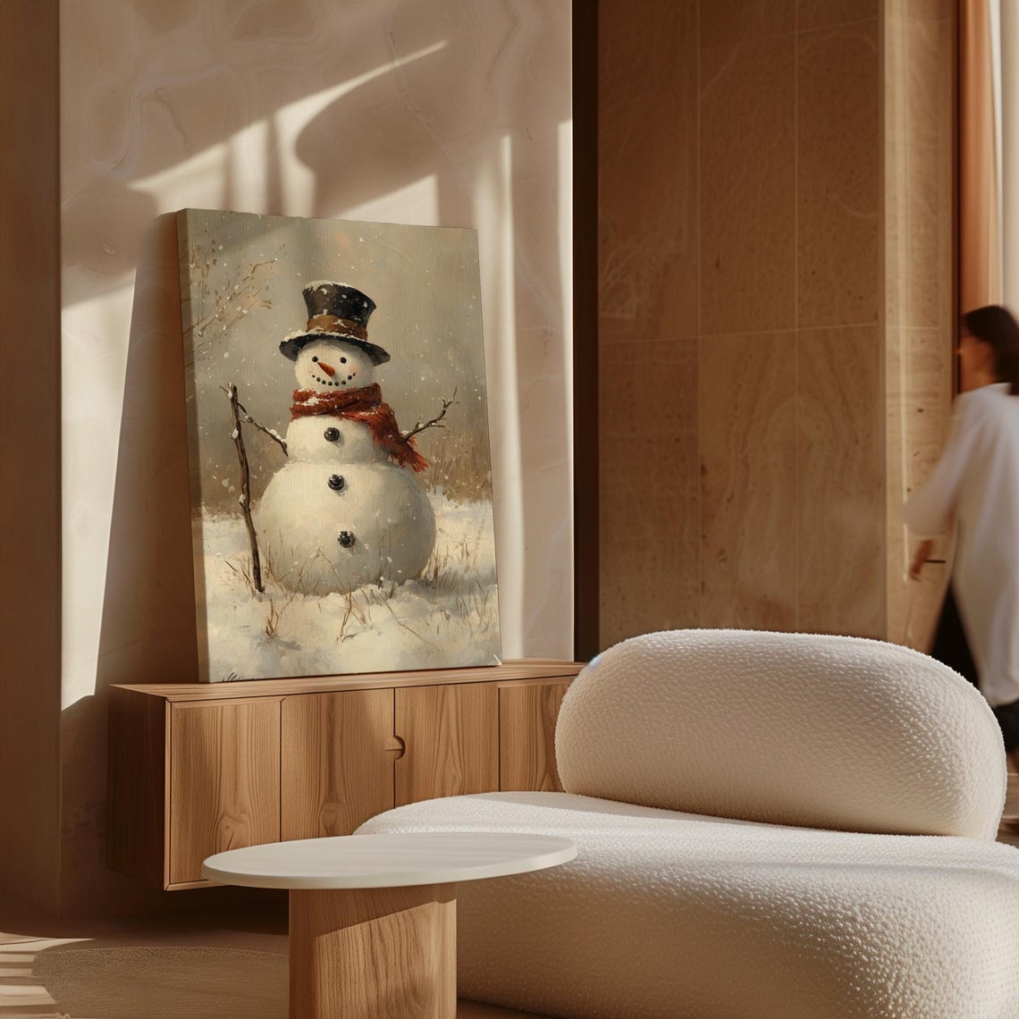 Smiling Snowman In Red Scarf And Top Hat Snowy Field Christmas Poster - Image 7