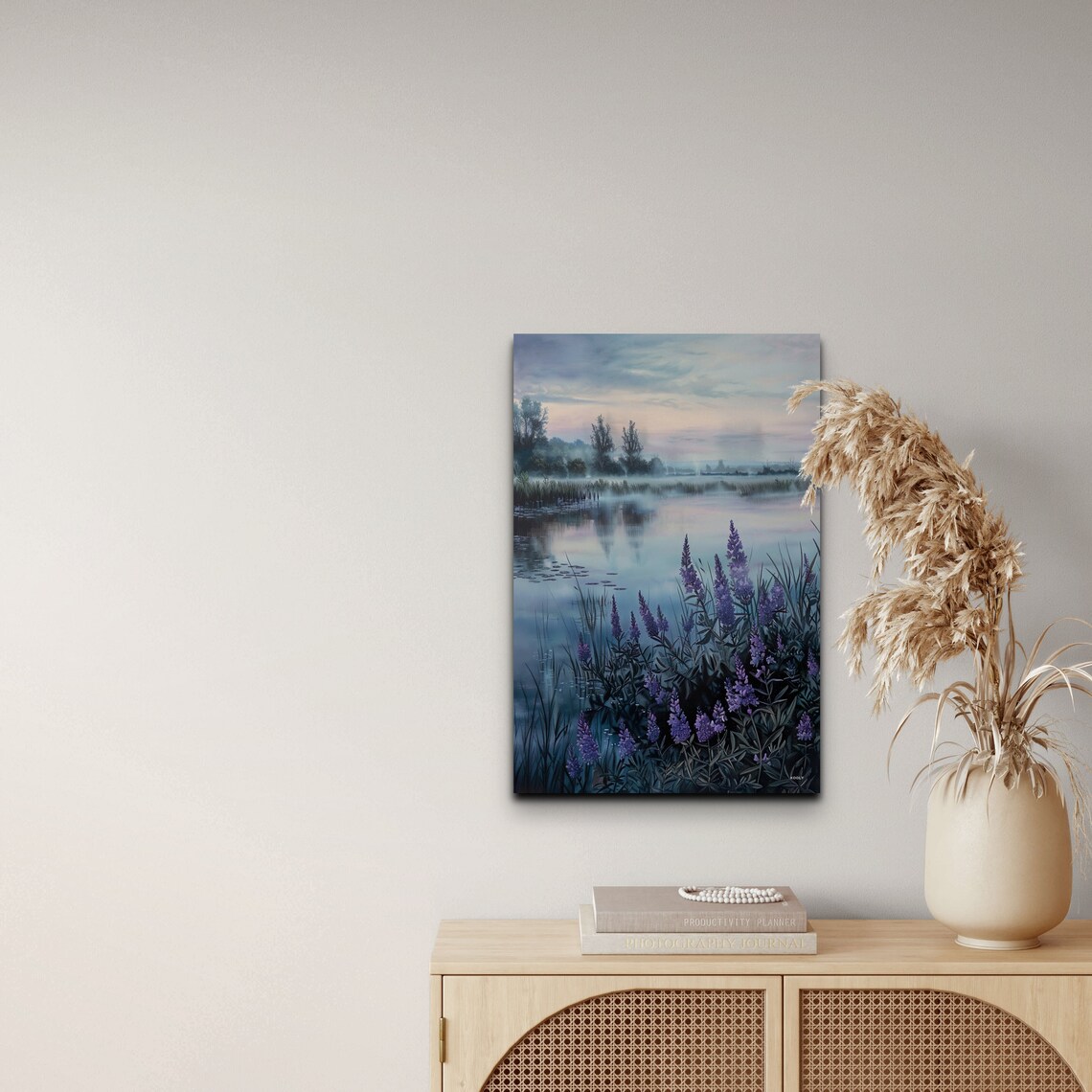 Serene Lake With Purple Thistles, Tranquil Art Print - Image 7