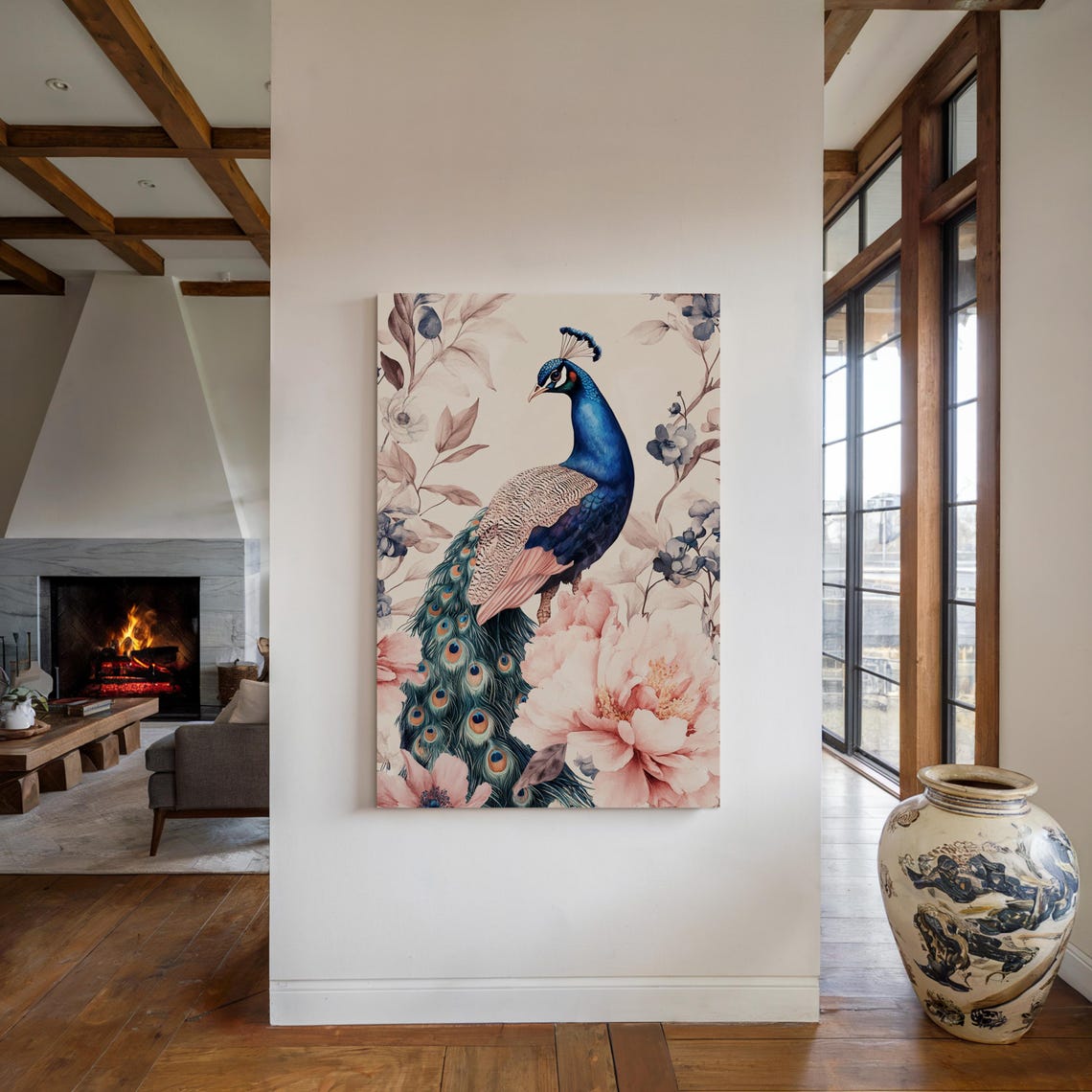 Graceful Peacock Pink Blossoms Elegant Floral Nature Wall Art - Image 3