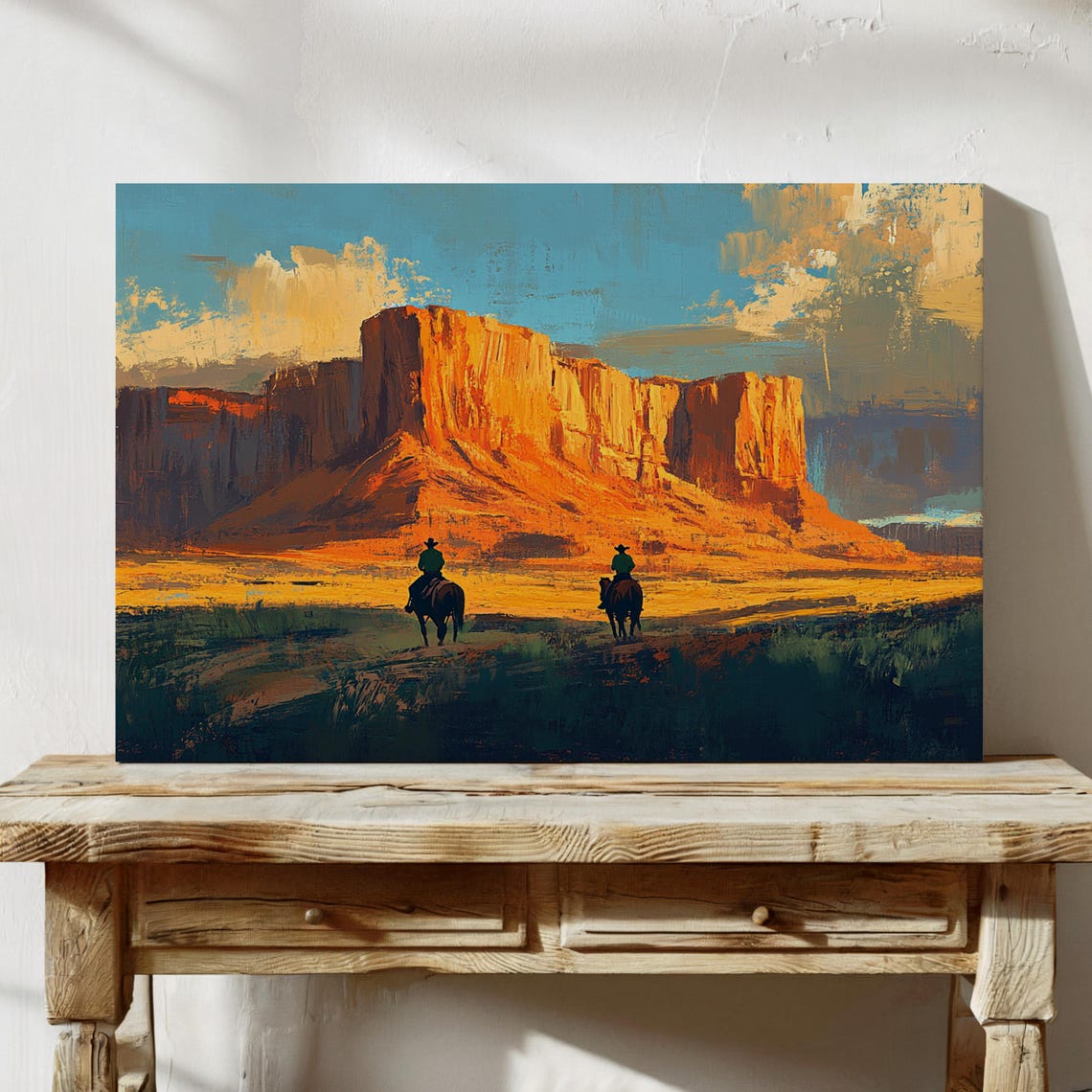 Western Cowboy Sunset Desert Horseback Riding Art Southwest Ranch Wall Decor Rustic Wild West Landscape Painting - Image 4