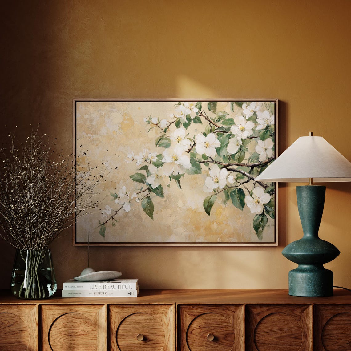 Elegant White Blossom Branch Gold Floral Botanical Art Print - Image 6