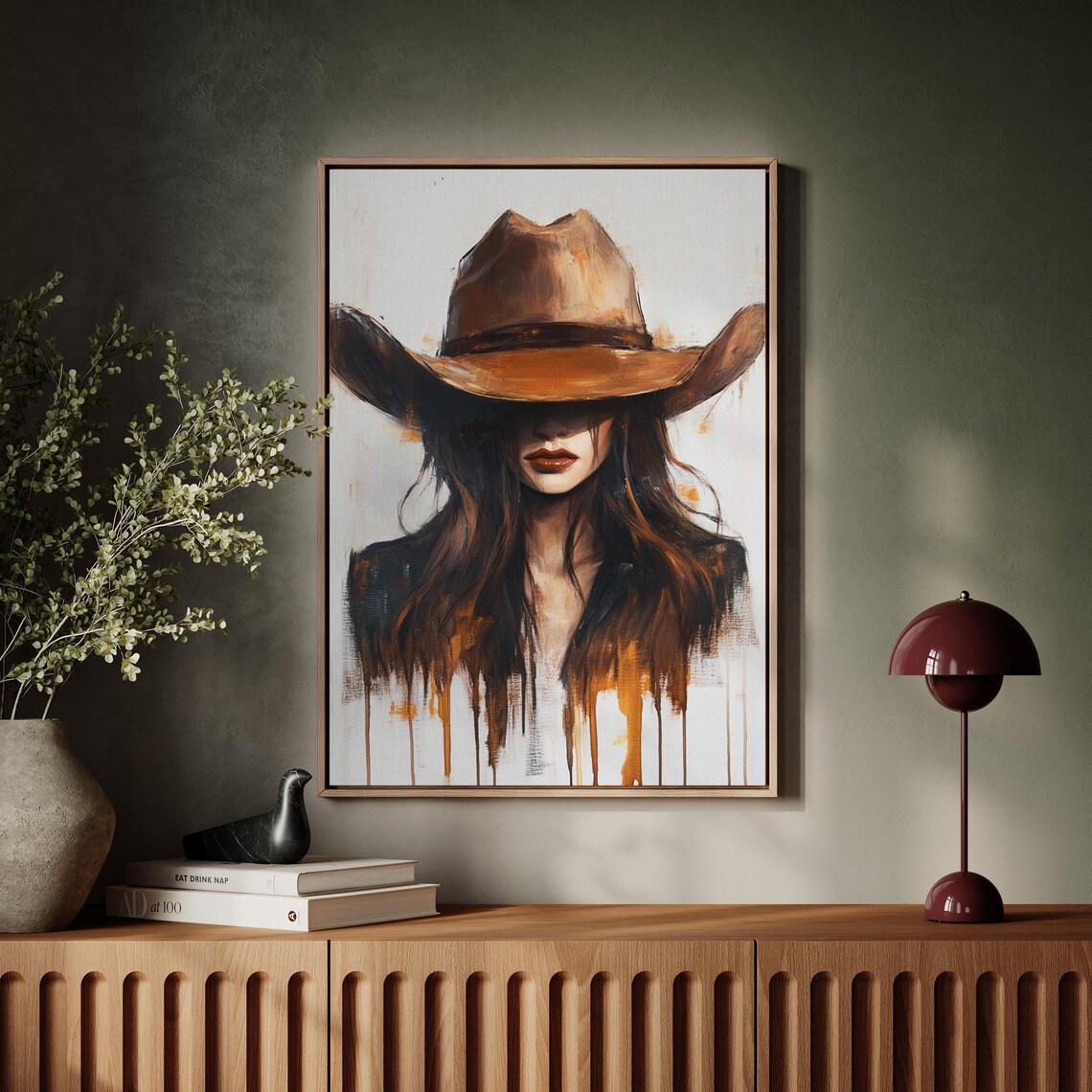 Cowgirl Wall Art, Dripping Paint Rustic Boho