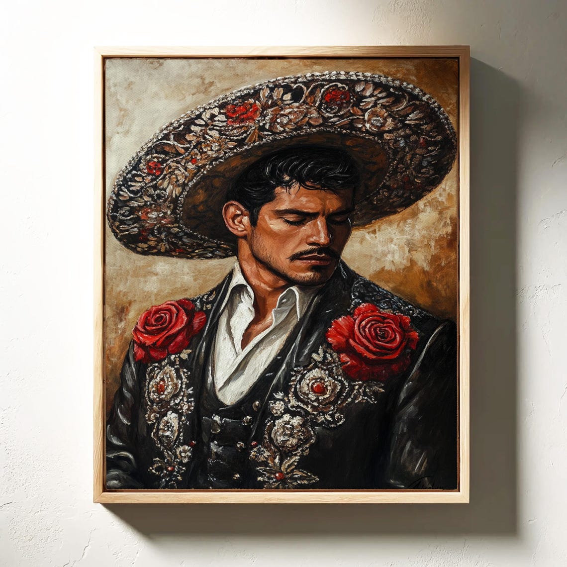 Mexican Charro In Sombrero Vintage Oil Painting Portrait Poster - Image 4
