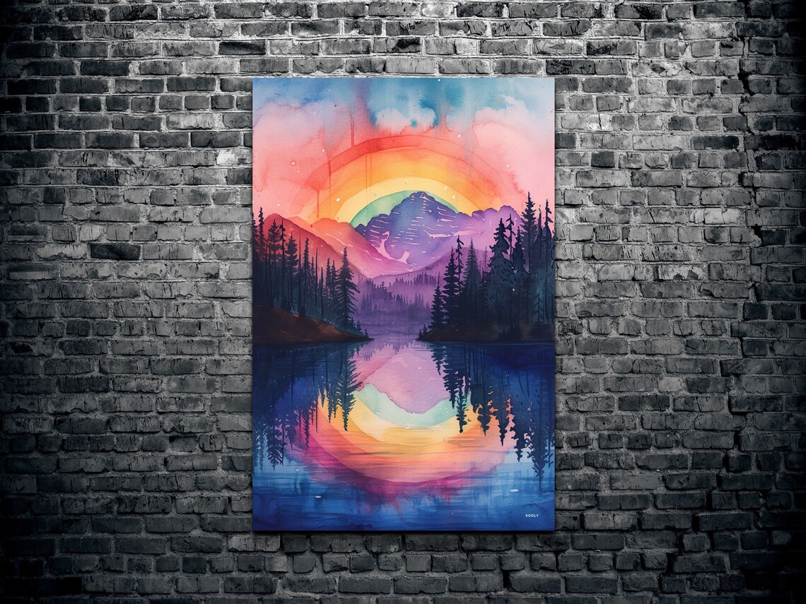 Watercolor Rainbow Mountain Art Print - Image 2