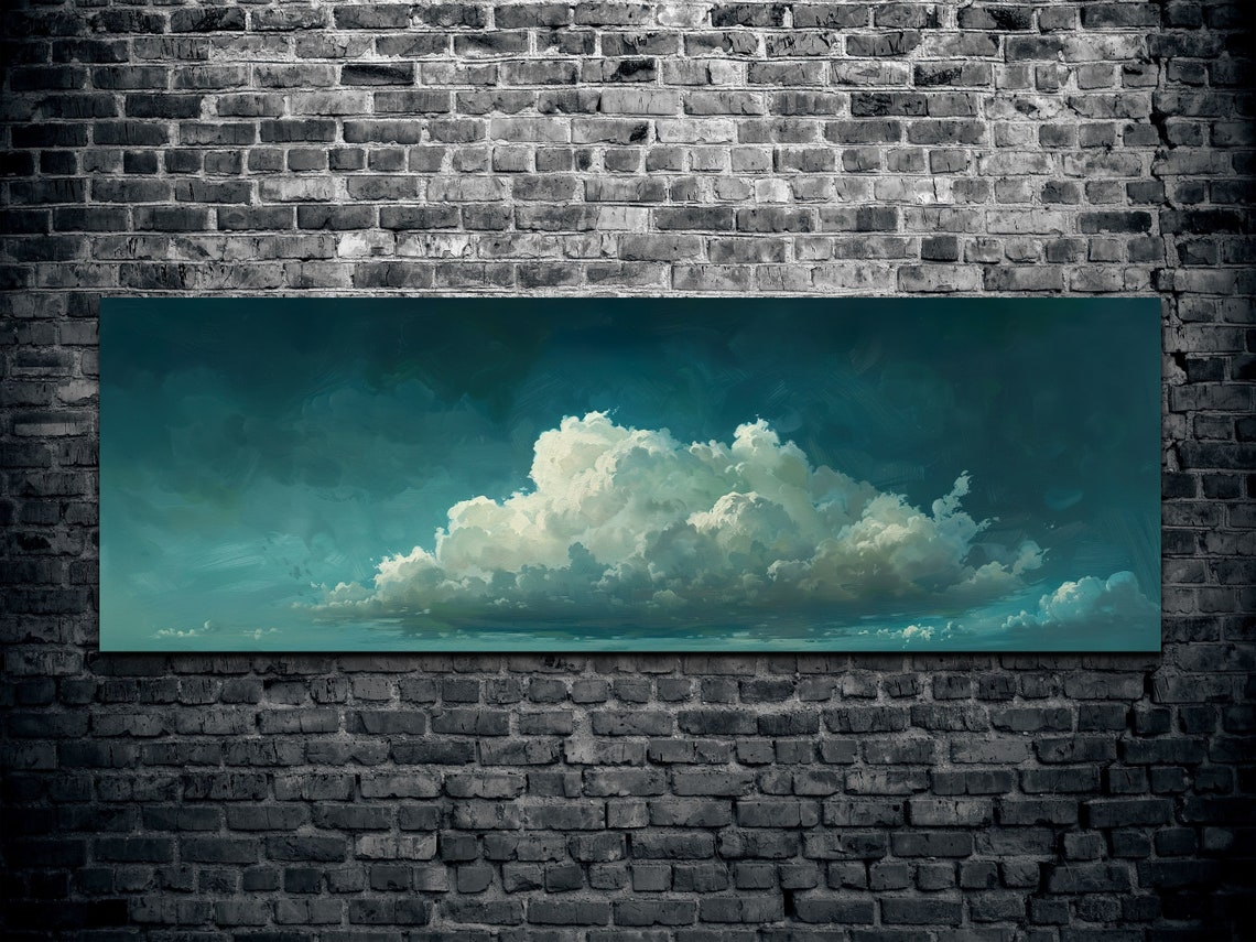 Towering White Cloud Bank Under Dark Teal Storm Sky Panoramic Poster - Image 2
