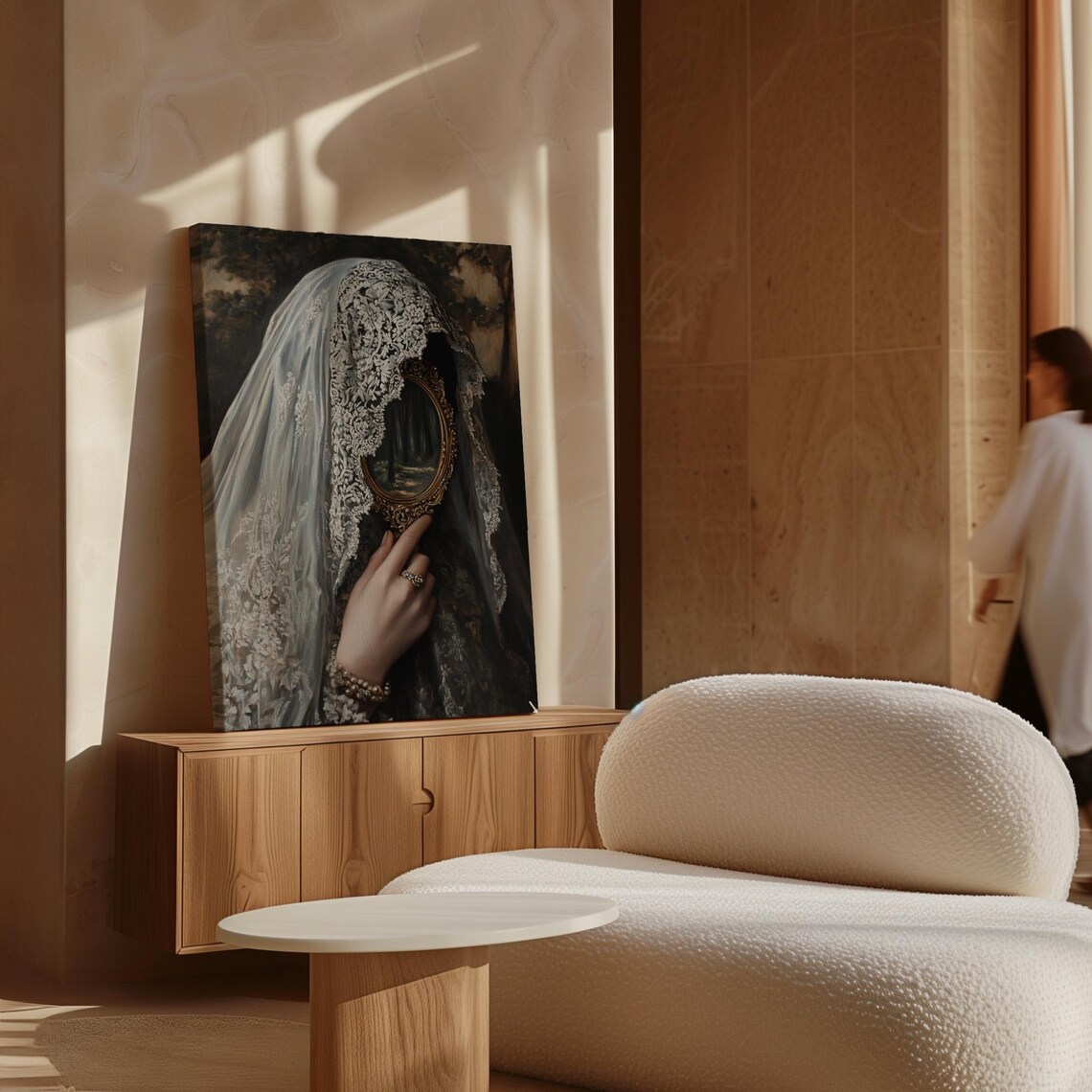 Veiled Figure With Ornate Mirror, Gothic Art Print - Image 4