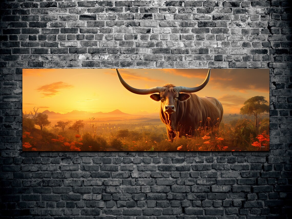 Longhorn Steer Panoramic Art Print, Southwestern Style - Image 7