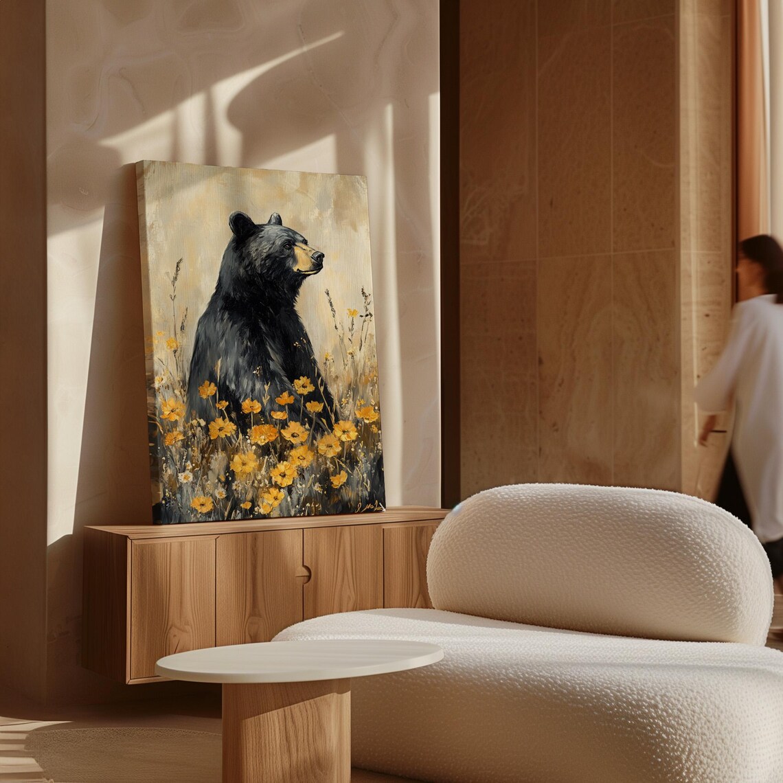 Black Bear With Golden Wildflowers Art Print - Image 5