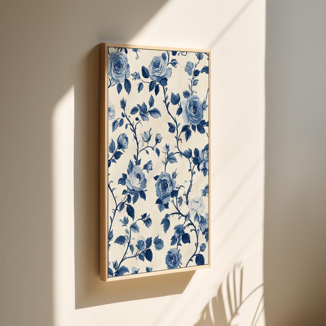 Vintage Blue and White Roses Chinoiserie Floral Pattern Poster - Image 2