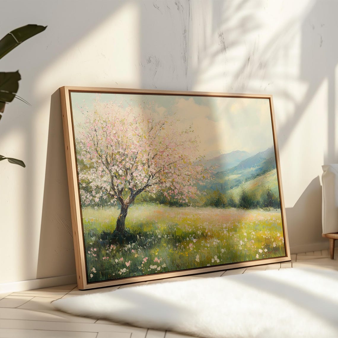 Beautiful Blooming Tree Landscape Wall Art Wall Art Featuring Vibrant Fields And Scenic Mountain Views For Hangable Decor - Image 6