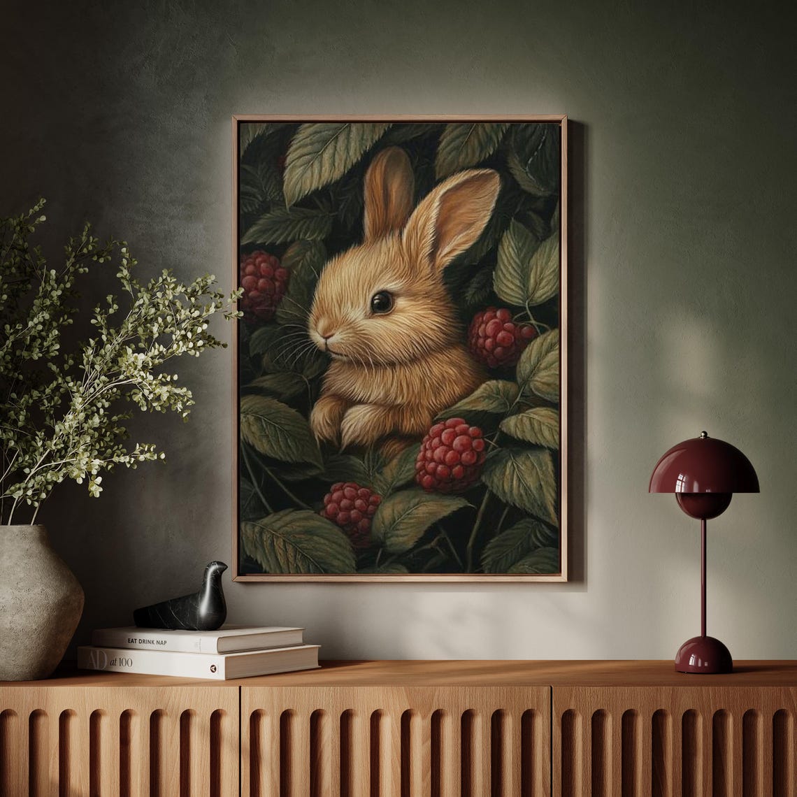Bunny Rabbit Among Ripe Raspberries Dark Moody Woodland Animal Poster - Image 7