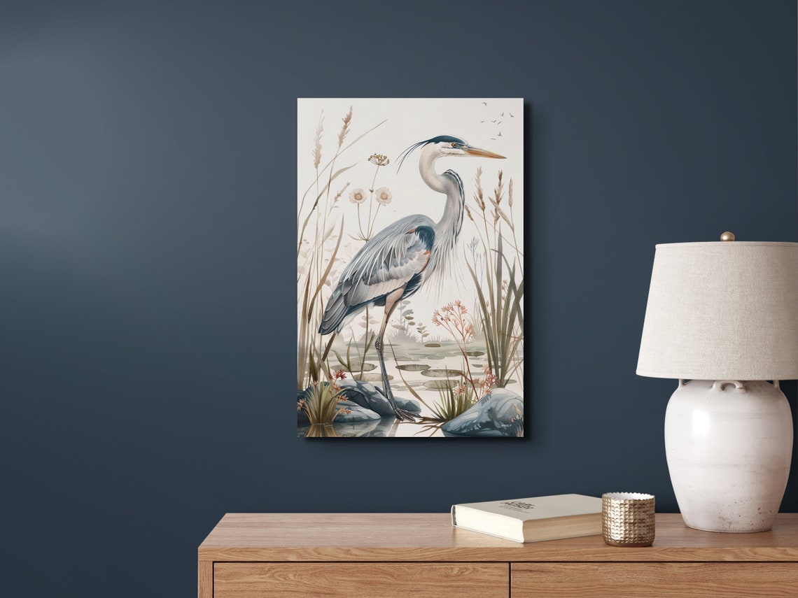 Great Blue Heron Watercolor Reeds Wetland Bird Coastal Poster - Image 5