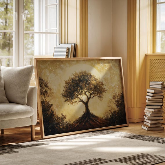 Golden Tree Of Life Wall Art Stunning Nature Inspired Hangable Artwork With Radiant Glow For Home And Office Dcor