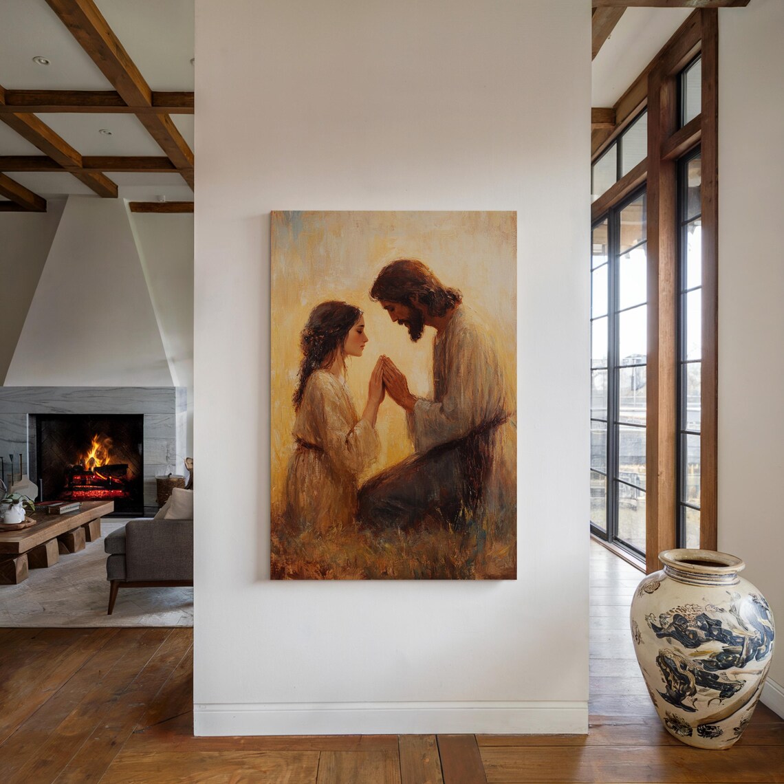 Jesus Praying With Kneeling Woman Warm Faith Christian Art Print - Image 4