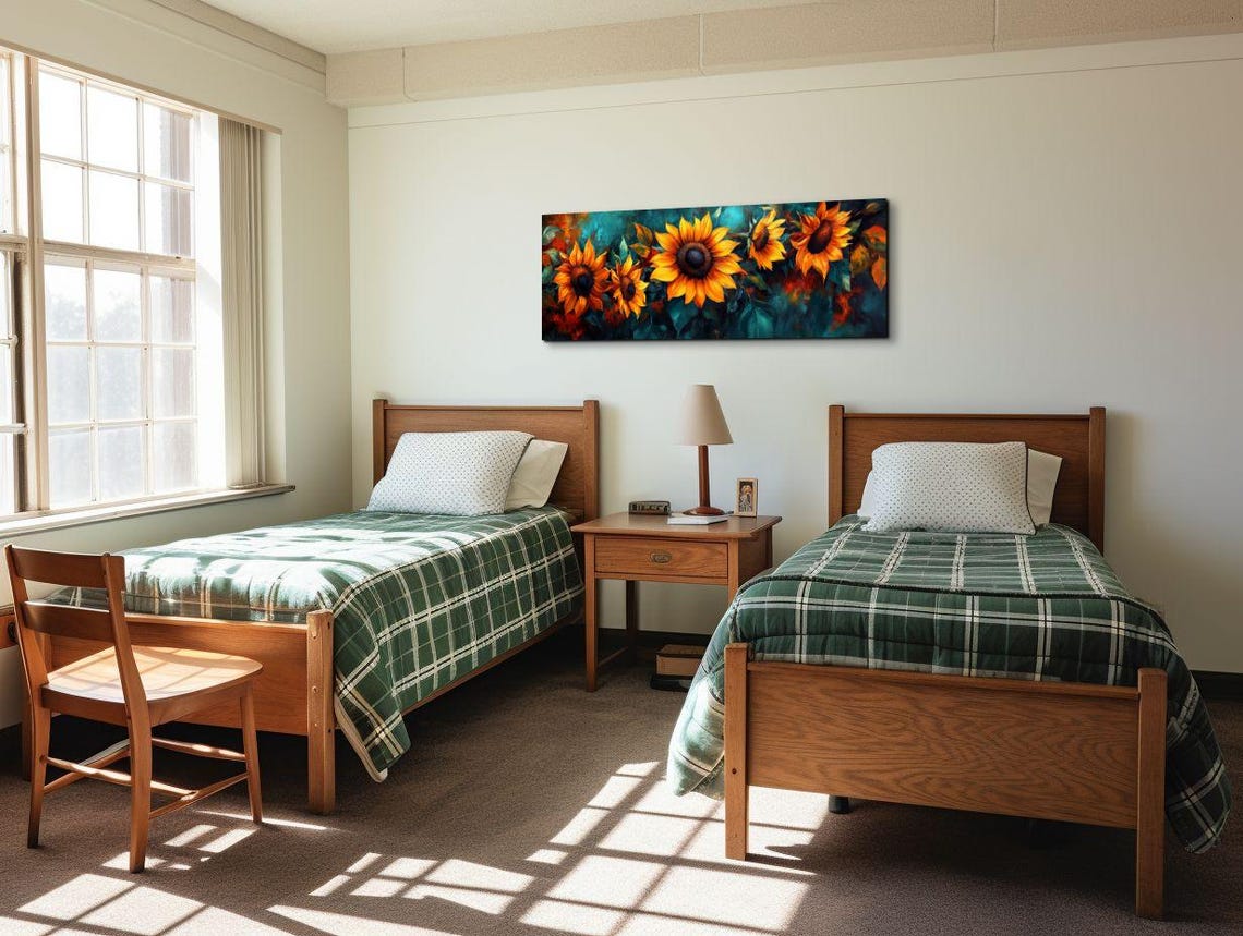 Impressionist Sunflowers Against Dark Teal Painterly Art Poster - Image 7